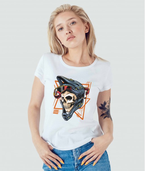 Дамска тениска с щампа Готика Skull With Helmet - TShirtArtShop.com